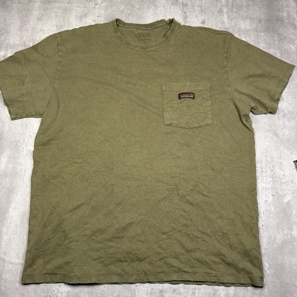 Patagonia Pocket T Shirt Mens Large Olive Green Hemp And Cotton Short Sleeve Tee